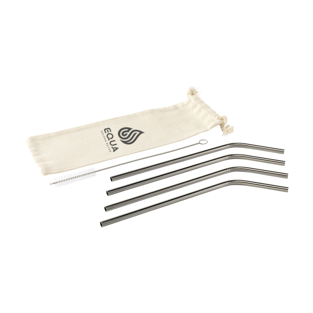 Logo trade promotional merchandise image of: ECO RVS 4 pieces ECO Straw Set stainless-steel straws